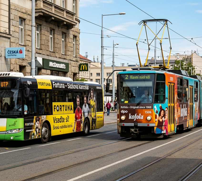 Reklama na tramvaji a autobusu v Ostravě